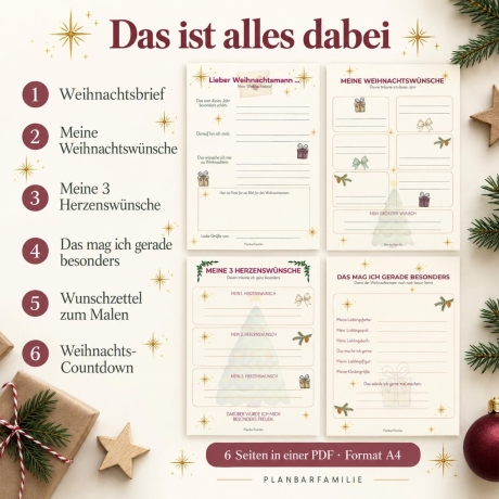 Weihnachts-Wunschzettel für Kinder | Weihnachtsbrief & Countdown