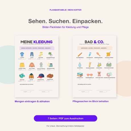 Packliste Kinder PDF | Koffer packen mit Bilder-Checkliste