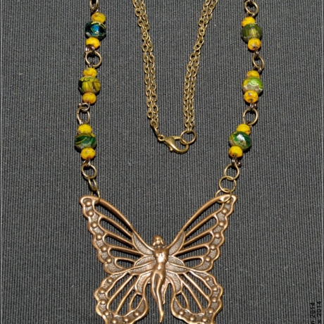 Feen-Göttin Halskette Messing Czech Beads Fantasy handmade