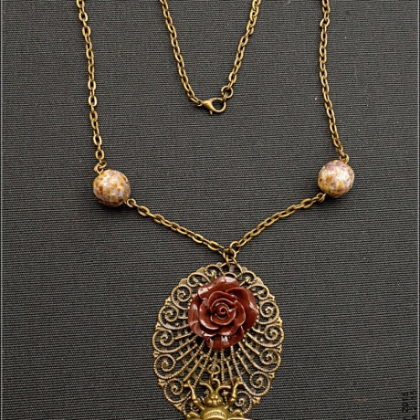 Rose Bienen Amulett Halskette Medaillon Blume handmade