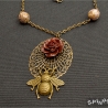 Rose Bienen Amulett Halskette Medaillon Blume handmade