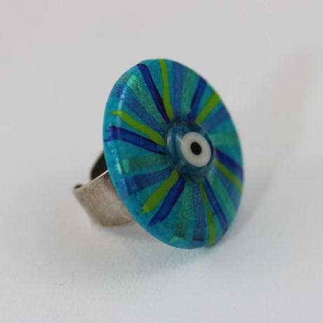 Statement Ring mit Glücksbringer Mati Auge blau grün türkis