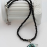 Onyx Halskette oder Armband mit Glücks Auge, schwarz türkis