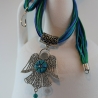 Unikat Halskette mit großem Engel und Mati Auge in Meeresfarben