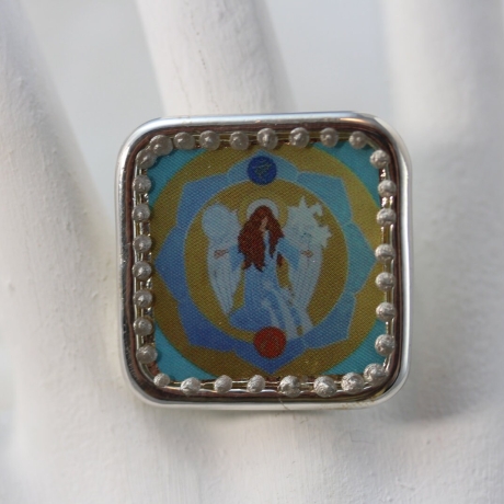 Engel Ring mit Erzengel Gabriel in Lotus Blume hellblau blau