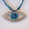 Dekorative Halskette mit Auge Anhänger an Flechtkordel, türkis