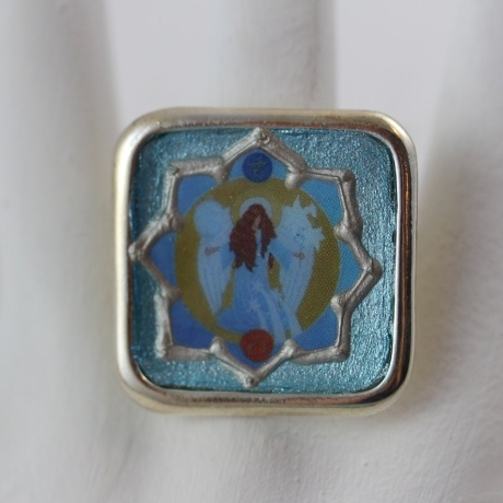 Engel Ring mit Erzengel Gabriel in Lotus Blume, Damenring blau