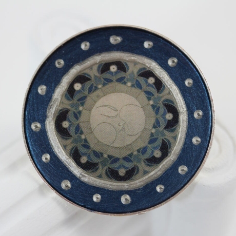 Mondgöttin Brosche, Mond Mandala Anstecknadel, Anstecker blau