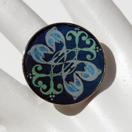 Unikat Delphin Mandala Ring, Damenring mit Delfin Motiv, blau