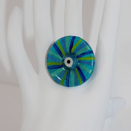 Statement Ring mit Glücksbringer Mati Auge blau grün türkis