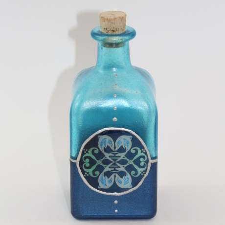 Deko Flasche mit Delphin Mandala, Delfin Glas Dekoration blau