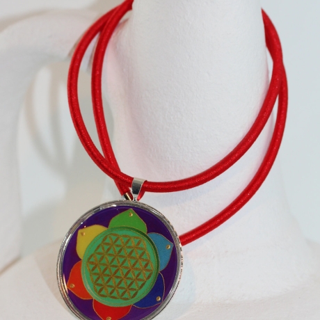 Chakra Farben Lebensblume Halskette, Blume des Lebens Kette bunt
