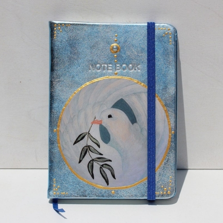 Notizbuch mit weißer Taube, Friedenstaube Reise-Journal hellblau