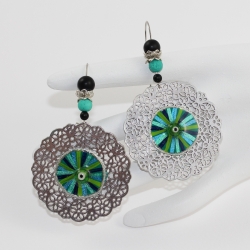 Onyx Perlen Ohrringe mit Glücks-Augen auf filigranen Scheiben