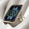 Delphin Mandala Ring mit Quadrat Fassung, Delfin Ring dunkelblau