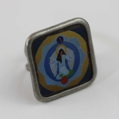 Quadratischer Ring mit Erzengel Haniel, Engel Schmuck in Blau