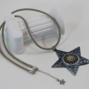 Stern Anhänger Halskette mit Mond Mandala an Velourskordel, blau