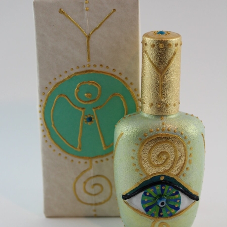 Parfüm Zerstäuber Glas Flasche mit Wellness Energie Symbolen