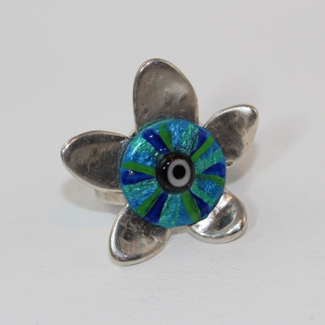 Ring mit Blume und handbemaltem Glücksbringer Mati Nazar Auge