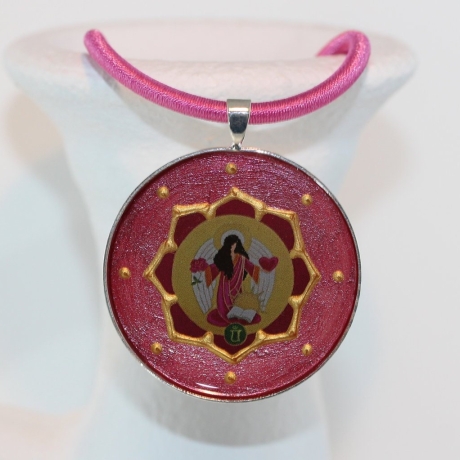 Erzengel Jophiel Collier Halskette, Engel Schmuck in Rosa Pink