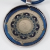 Unikat Halskette mit Mond Mandala in Dunkelblau Grau Silber