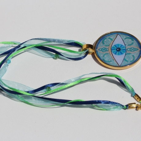 Halskette mit Glücks Auge in Keltischem Knoten an Bänderkette