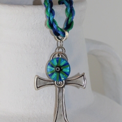 Halskette mit Ankh Kreuz und Glücksbringer Auge in Türkis Blau Halskette mit Ankh Kreuz und Glücksbringer Auge in Türkis Blau