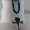 Halskette mit Ankh Kreuz und Glücksbringer Auge in Türkis Blau