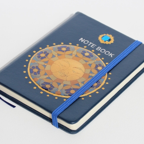 Notizbuch mit Sonne Mandala in Blau Gelb Gold Dunkelblau