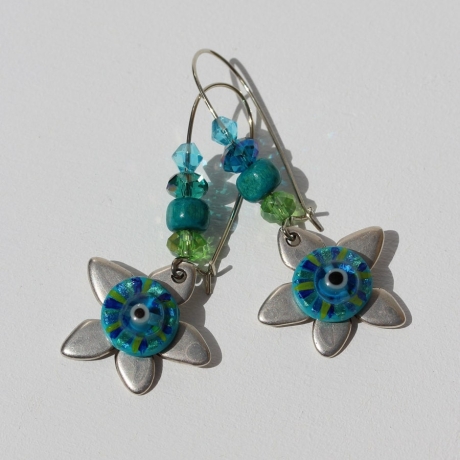 Ohrringe mit Stern Blume und Glücksbringer Auge türkis blau