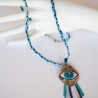 Boho Halskette mit Mati Glücksbringer Auge an Flechtkordel blau