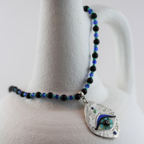 Boho Halskette mit Mati Auge und Perlenkette mit schwarzem Onyx