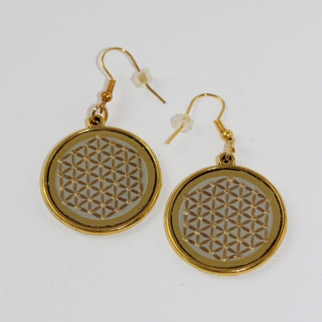 Ohrringe mit Blume des Lebens, Lebensblume Ohrschmuck creme gold