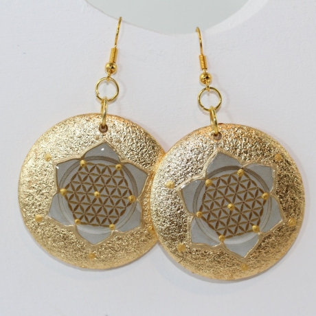 Ohrringe mit Blume des Lebens, Lebensblume Ohrschmuck creme gold