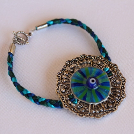 Boho Armband mit dekorativem Glücksbringer Auge türkis petrol