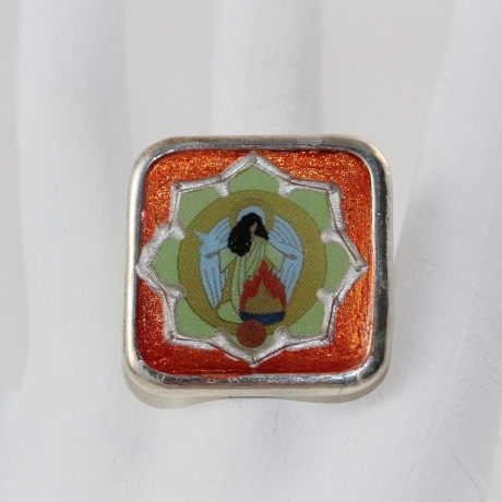 Engel Ring mit Erzengel Uriel in Lotus Blume, Damenring orange