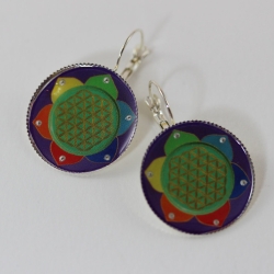 Chakra Farben Lebensblume Ohrringe, Blume des Lebens Ohrhänger