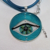 Halskette mit Auge, Schmuck handbemalt, Kette in Meeresfarben