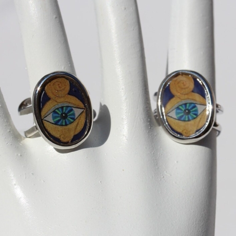 Ringe 2er Set mit Glücksbringer Auge, Boho Schmuck Set blau