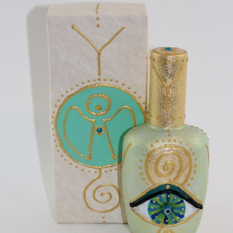 Parfüm Zerstäuber Glas Flasche mit Wellness Energie Symbolen