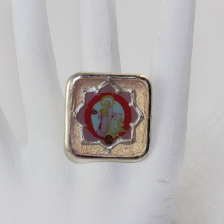 Engel Ring in Rosa Rot, Erzengel Ariel in Lotus Blume Damenring