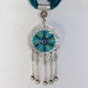 Traumfänger Halskette mit Glücks Auge an Seidenband türkisblau
