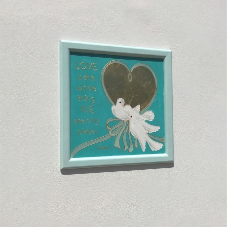 Turteltauben Wandbild mit Rumi Zitat Liebe ist alles, Tauben Bild