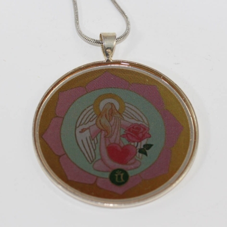 Erzengel Chamuel Halskette, Engel der Liebe Damen Kette rosa