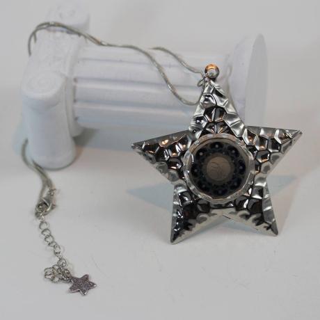 Halskette mit Stern Anhänger mit Mond Mandala Motiv, blau silber