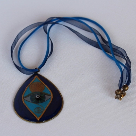 Auge Halskette in dunkelblau türkis mit weicher Bänderkordel