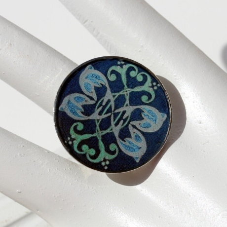 Unikat Delphin Mandala Ring, Damenring mit Delfin Motiv, blau