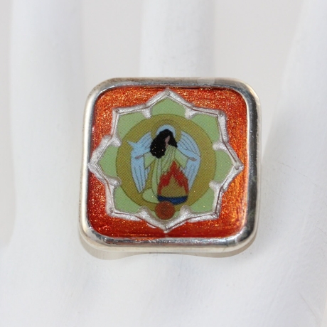 Engel Ring mit Erzengel Uriel in Lotus Blume, Damenring orange