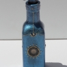 Glas Flasche in Dunkelblau Silber Patiniert mit Mond Mandala