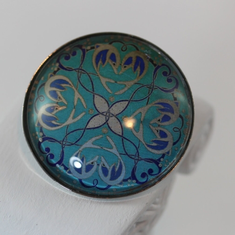 Unikat Ring mit Delphin Mandala Soulmates in Türkis Blau